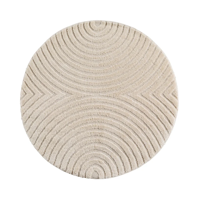 Art Vloerkleed Rond – Japandi – Boogpatroon – Modern & Laagpolig – Creme/Beige