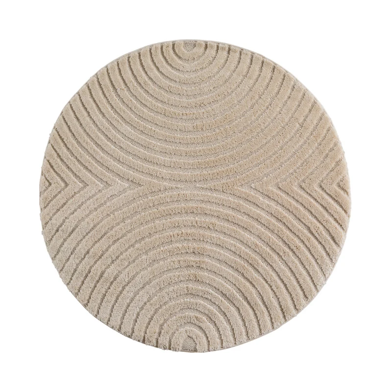 Art Vloerkleed Rond – Japandi – Boogpatroon – Modern & Laagpolig – Beige/Bruin