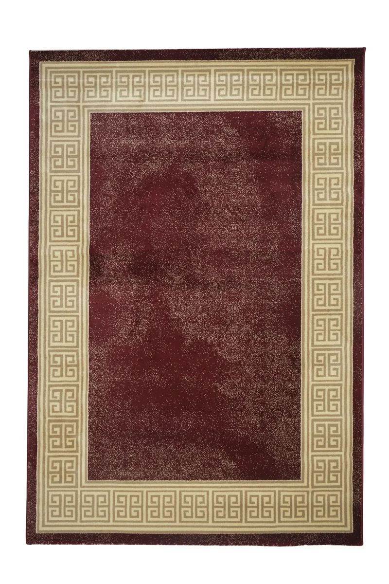 Blanca Vloerkleed – Laagpolig vloerkleed met Griekse rand – Rood/Beige
