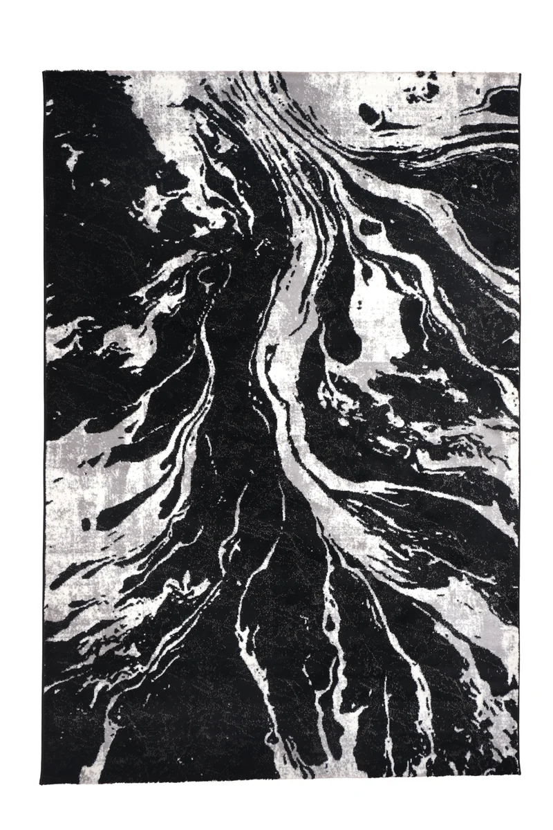 Blanca Vloerkleed – Laagpolig Abstract Marmerlook – Zwart/Grijs