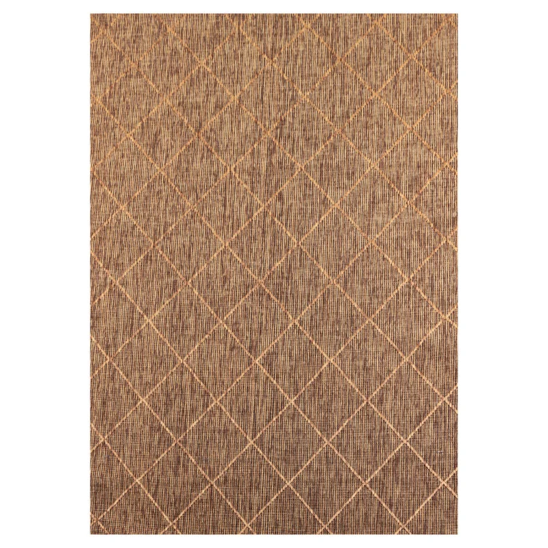Zagora Vloerkleed – Terra/Oranje – Laagpolig & Geruit Design – Voor Binnen & Buiten