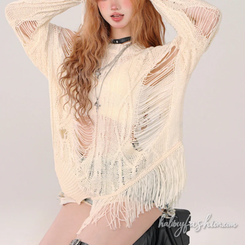 Cut out long sleeve crewneck irregular crop top