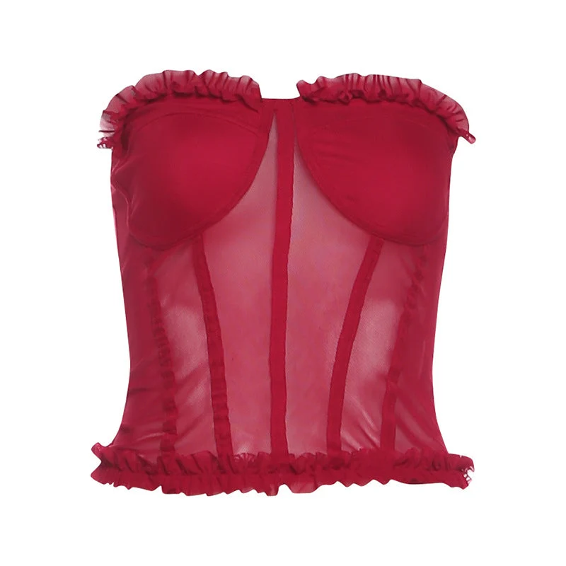 Mesh backless ruffle tube top