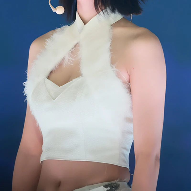 Halter cut out fluffy crop top