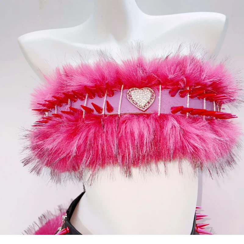 Rhinestone fluffy rivet applique backless tube top