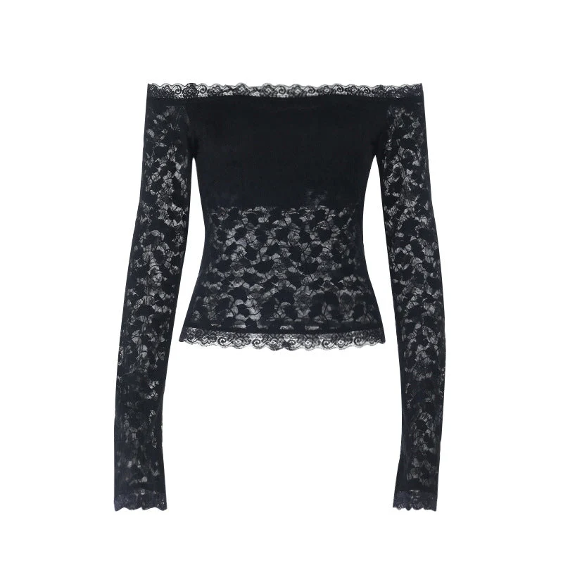 Lace off shoulder long sleeve top