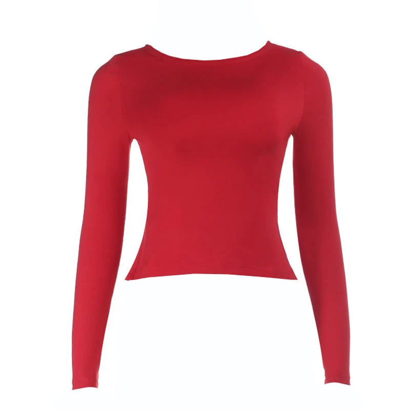Crewneck long sleeve bowknot lace solid top