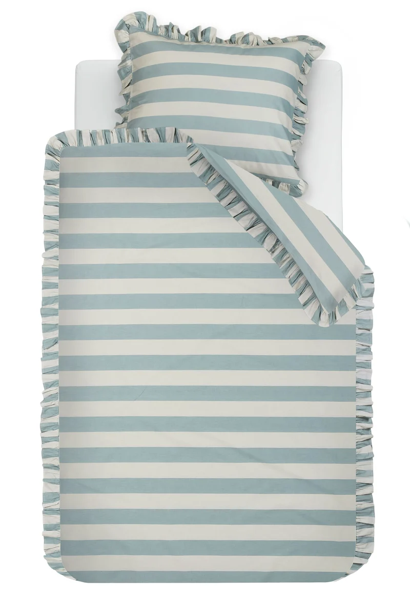 Ambiante Dekbedovertrek Striped Ruffle - 140 x 200/220 cm - Blauw