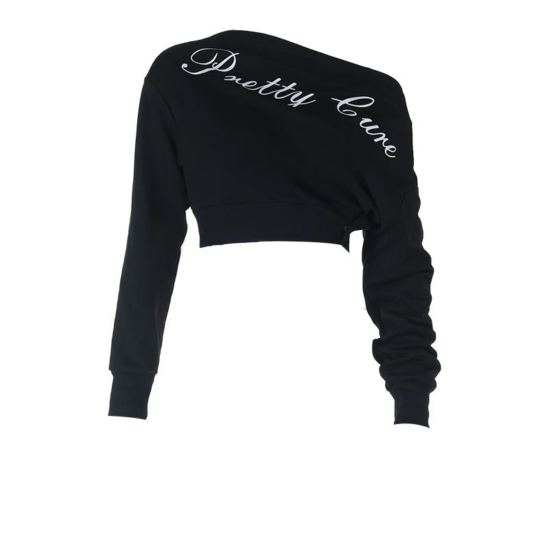 One shoulder letter print long sleeve top