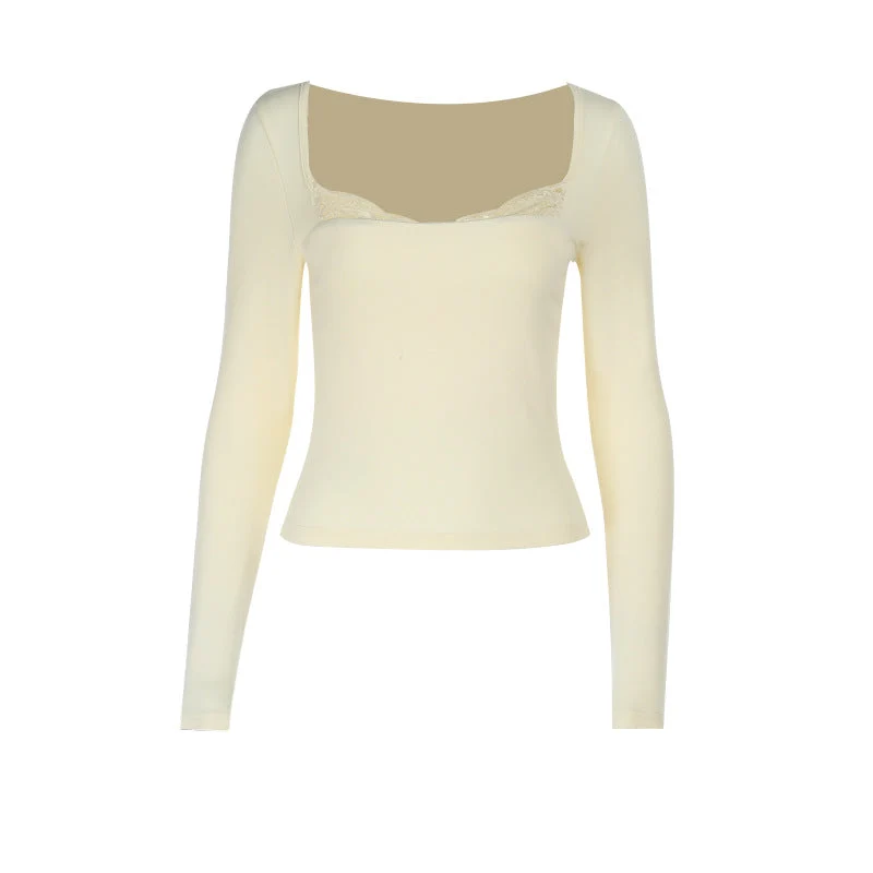 Lace hem long sleeve top