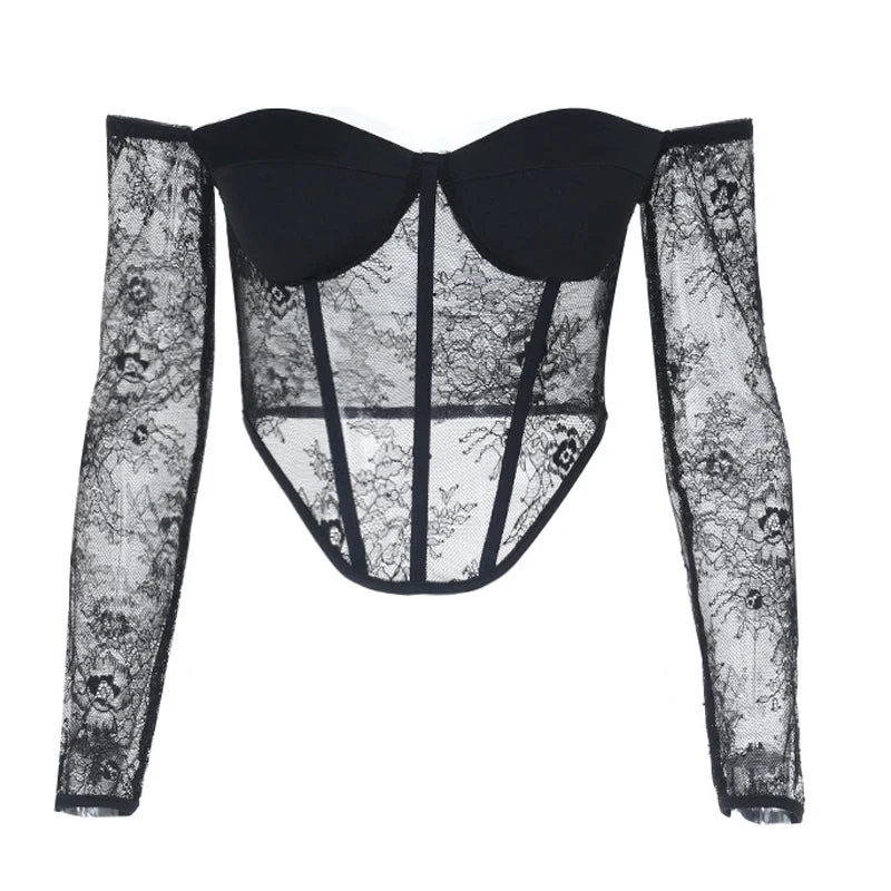Corset off shoulder long sleeve lace top