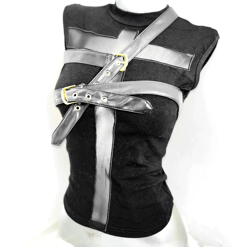 Crewneck sleeveless solid cross top