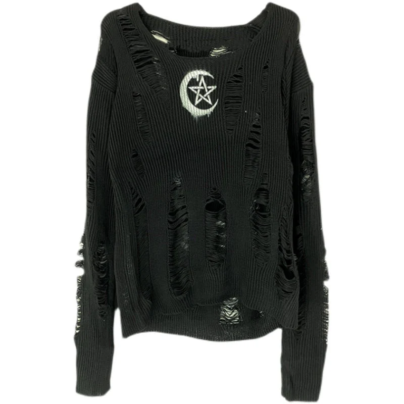 Long sleeve hollow out knitted round neck cut out top