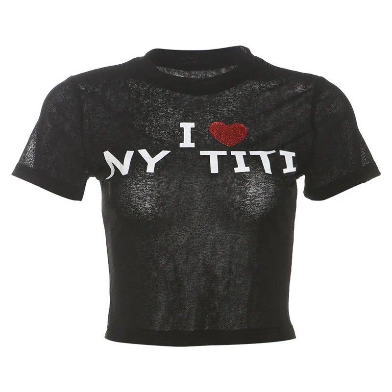 Short sleeve letter print crewneck top-final-sale