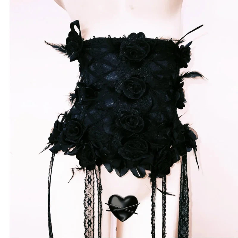 Lace feather flower applique corset top
