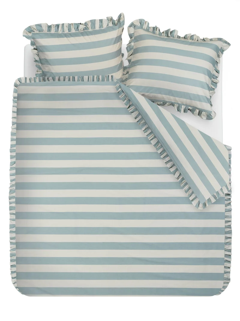 Ambiante Dekbedovertrek Striped Ruffle - 200 x 200/220 cm - Blauw
