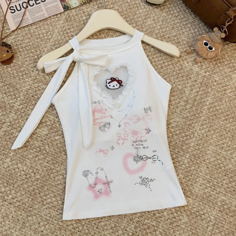 Self tie ruffle " hello kitty " pattern top