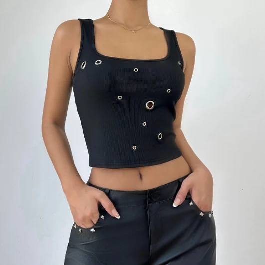 Cut out ribbed square neck tank top
