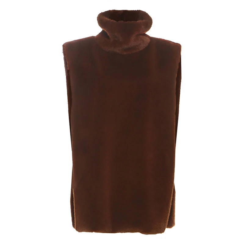 High neck sleeveless fluffy top