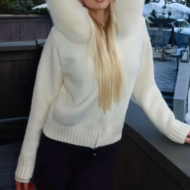 Hoodie long sleeve fluffy zip-up top