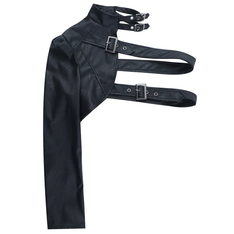 Leather long sleeve buckle PU top
