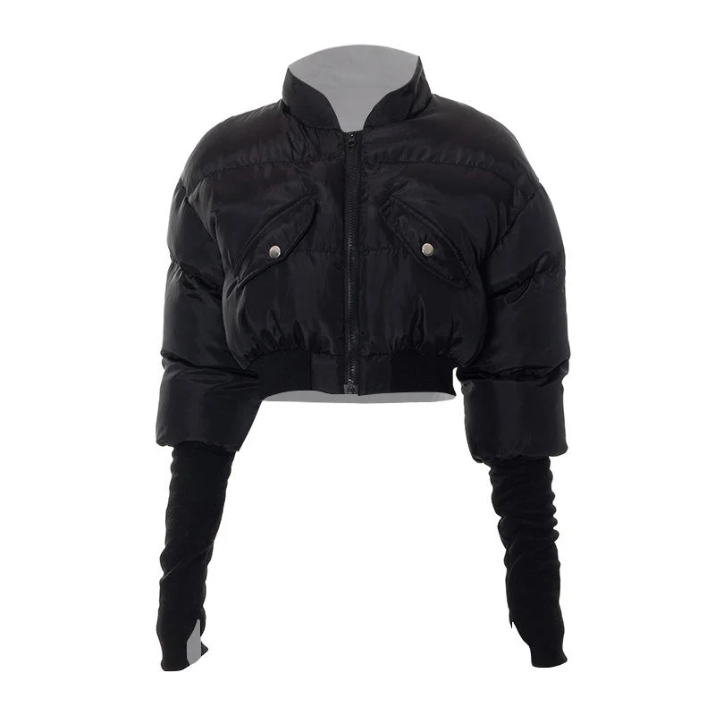 Long sleeve high neck zip-up pocket coat top