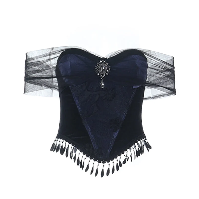 Off shoulder mesh backless tube top