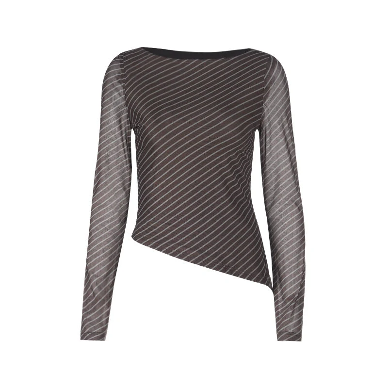 Striped long sleeve crewneck irregular top