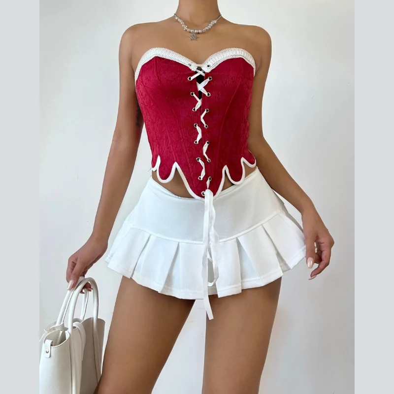 Corset sweetheart neck self tie tube top