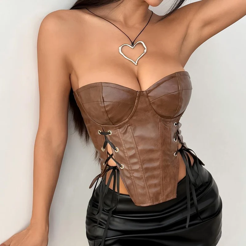 Corset PU leather sweetheart tube top