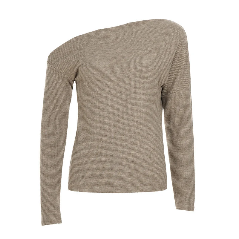 Long sleeve waffle irregular solid top