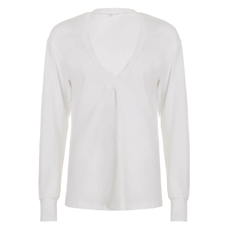 Deep v neck long sleeve solid top