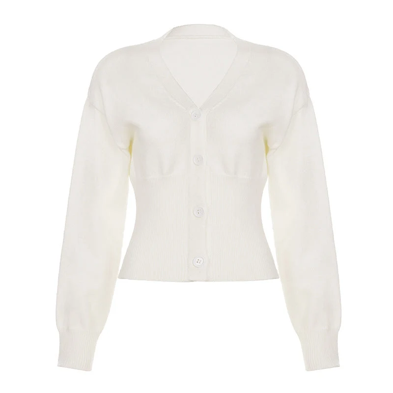 Long sleeve v neck button knitted top