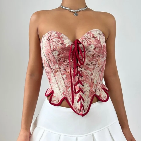 Lace up sweetheart neck zip-up corset top