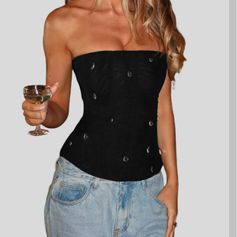 Corset droplet applique zip-up tube top