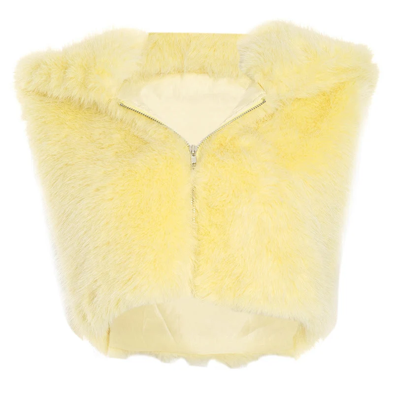 Sheer hoodie sleeveless zip-up fluffy top