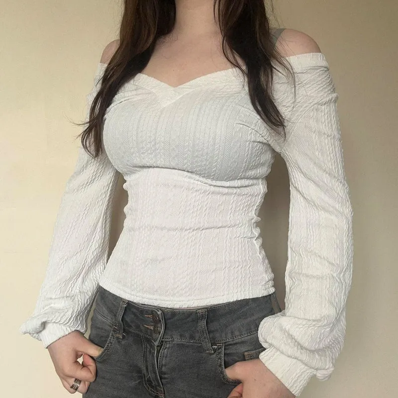 Long sleeve v neck textured solid top