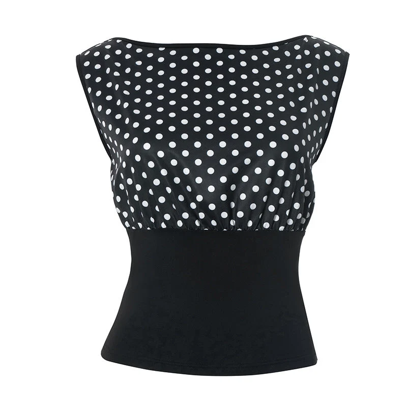 Backless polka dot sleeveless top
