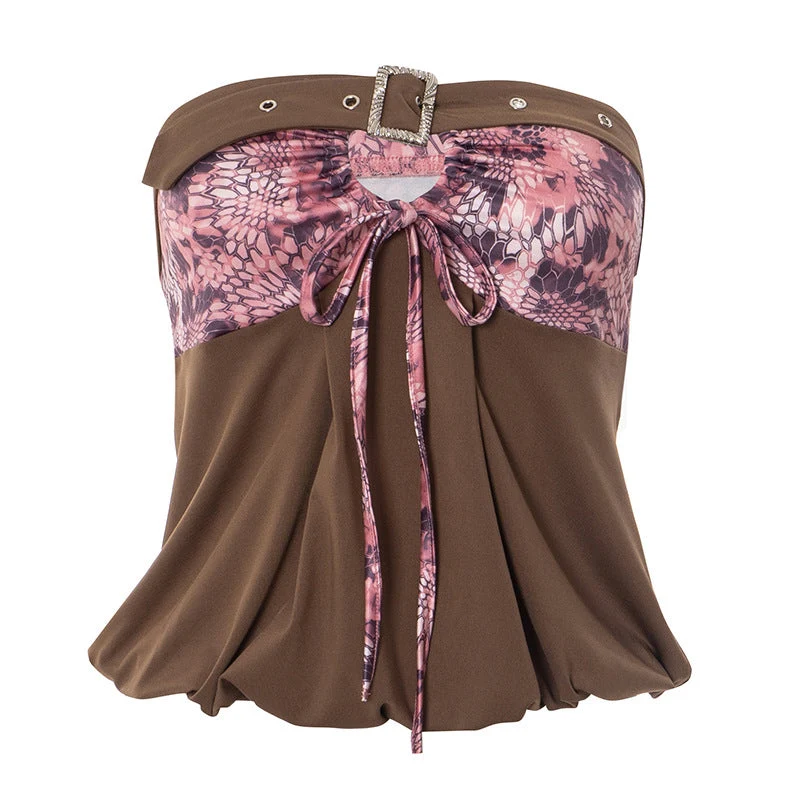 Cut out print buckle tube top