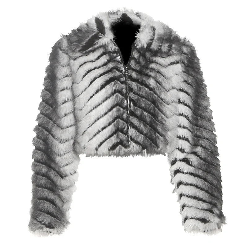 Long sleeve zip-up fluffy coat top