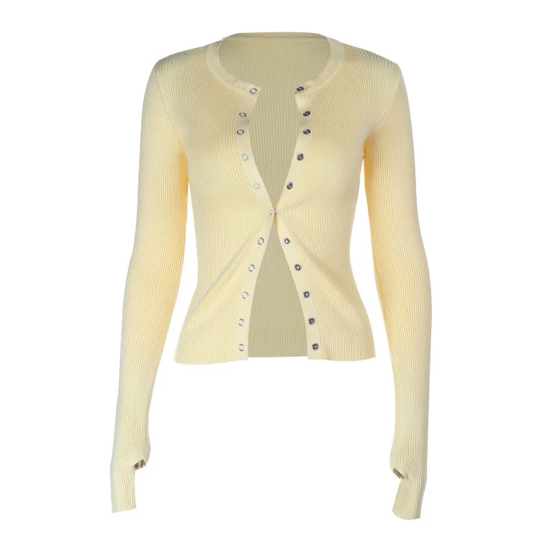Ruched gloves long sleeve button ribbed top