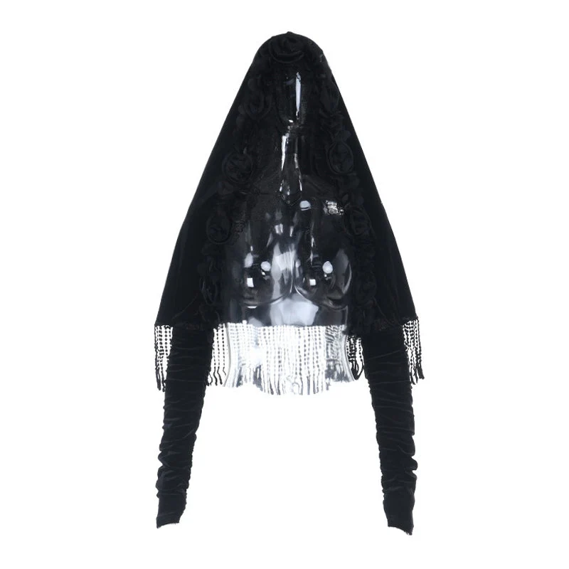Velvet long sleeve flower applique tassels top