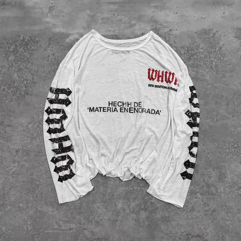 Crewneck long sleeve letter print contrast top