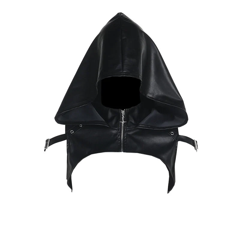 Hoodie zip-up PU leather top