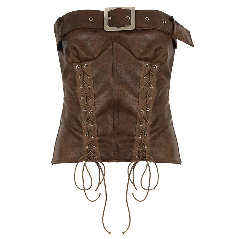 Leather lace up buckle tube top