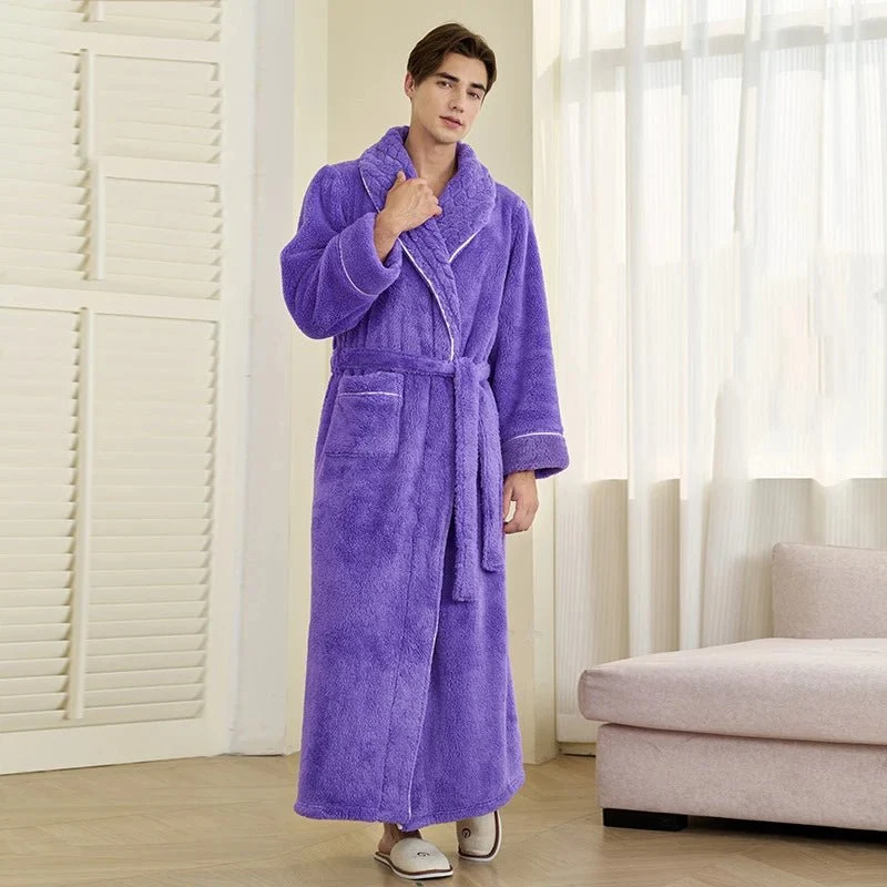 Męski, obszerny szlafrok polarowy – koralowy flanelowy szlafrok kimono dla par
