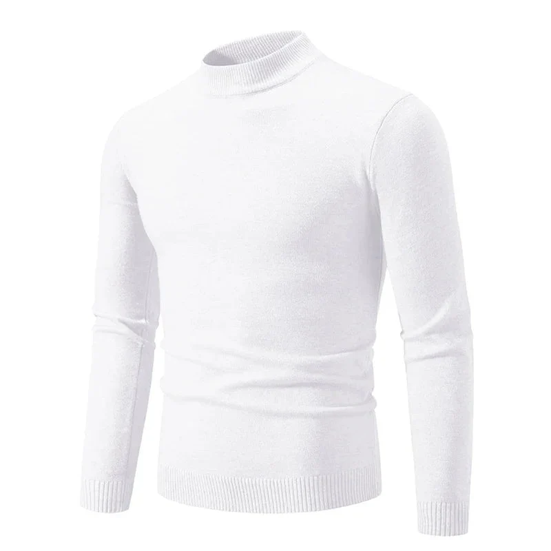 Męski sweter oversize – prosty, jednolity kolor, dzianinowy sweter jesienny z półgolfem