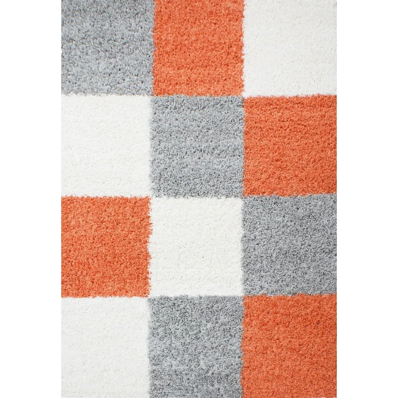 Mila Vloerkleed – Geblokt Terra/Oranje – Hoogpolig & Zacht