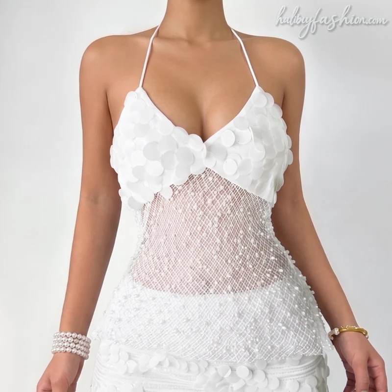 Glitter halter v neck beaded zip-up top