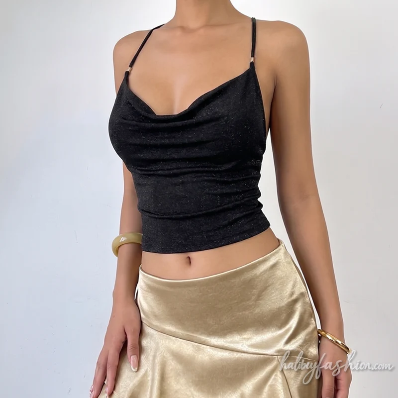 Backless cowl neck cami crop top